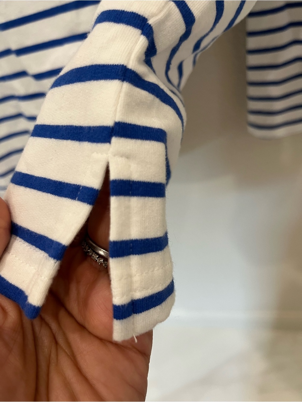 Zesica Striped V-Neck Collar Long Sleeve Top - White & Blue with Pink Collar - Picture 6 of 6